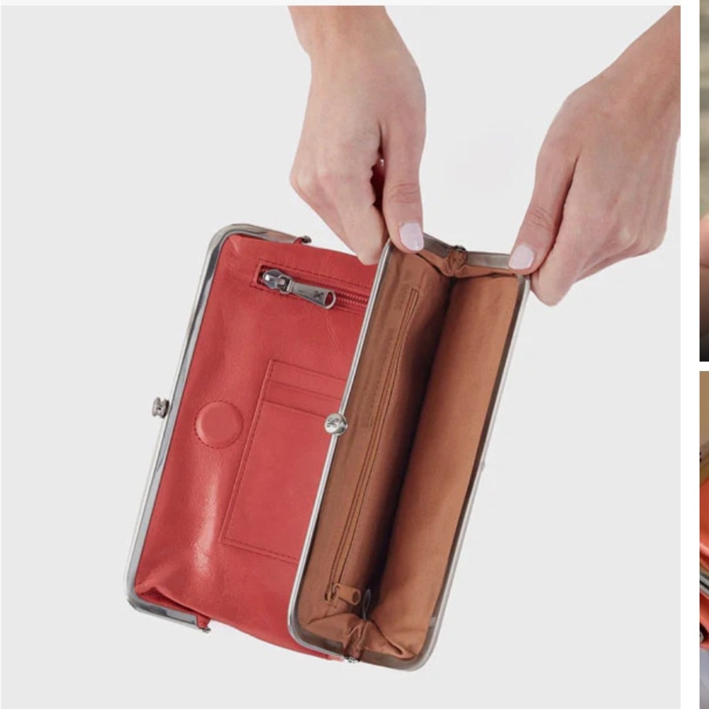 Hobo clutch.  PINK. Rawhide. Used. Made well.